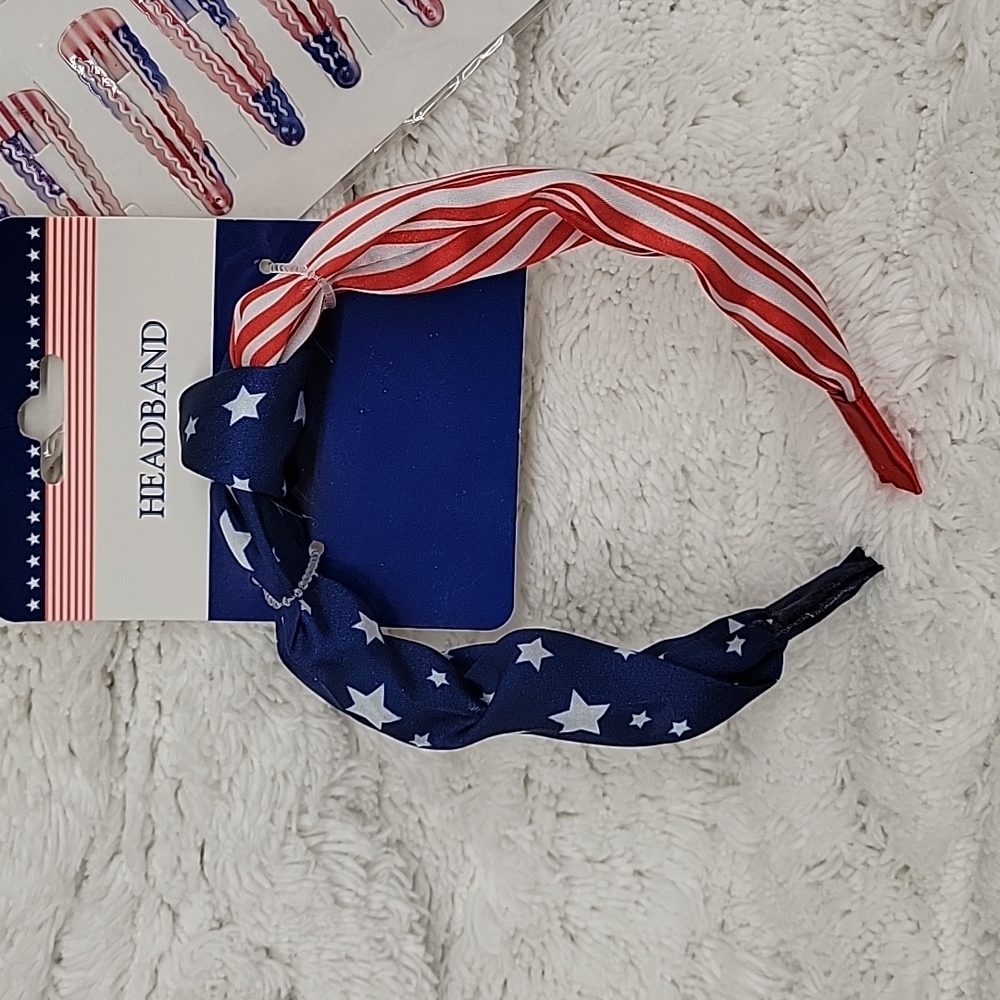 Red,white and blue knot headband plus 12 red,white and blue snap clips